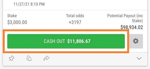 Tombol fitur Cash Out dalam sportsbook online untuk mengunci kemenangan atau meminimalkan kerugian taruhan