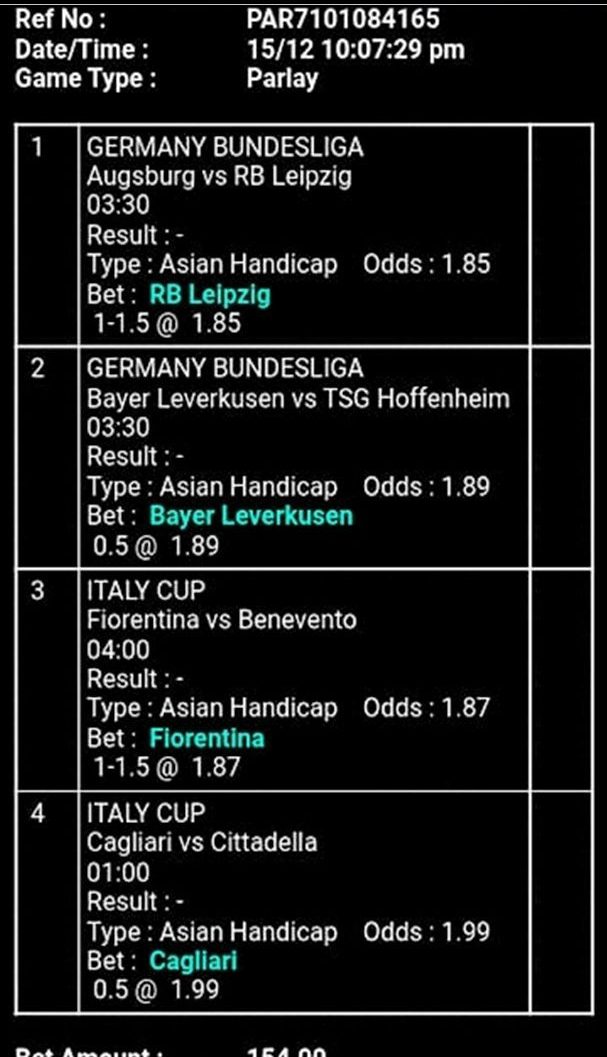 Contoh slip taruhan Mix Parlay dengan beberapa pertandingan olahraga dalam satu tiket