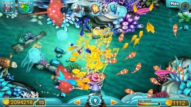 Ilustrasi permainan tembak ikan online dengan fokus menangkap ikan kecil untuk profit stabil