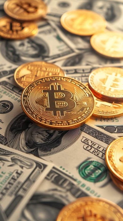 Ilustrasi cryptocurrency seperti Bitcoin dan Ethereum yang digunakan sebagai alat pembayaran modern dalam transaksi online.